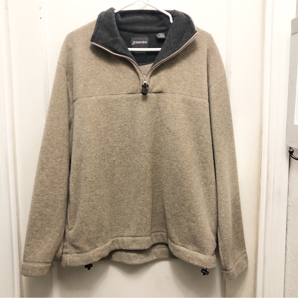 St. John's Bay Tan Quarter-Zip Fleece Pullover Plush Fleece Size Medium